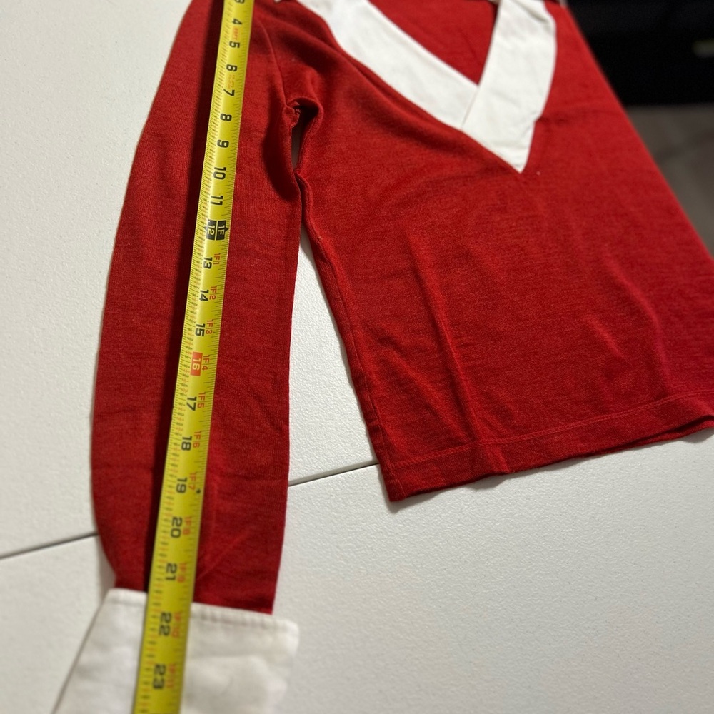 Vintage Style Red Collared Knit Top XL Bonnie & Billy Preppy Cottagecore - Picture 9 of 11